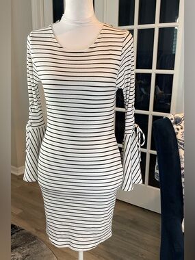 Charlotte Russe Striped Bell Sleeve Bodycon Mini Dress - Size XS